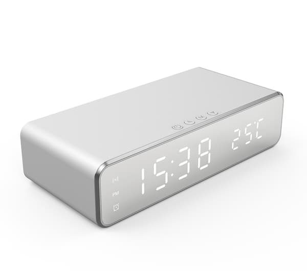 Digital LED väckarklocka med trådlös laddare/termometer Silver