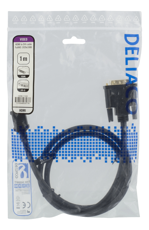 HDMI to DVI cable, 1m, Full HD, black