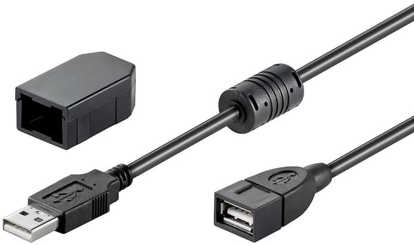 USB-A-forlængerkabel med fastgørelsesklips, 2 m, sort