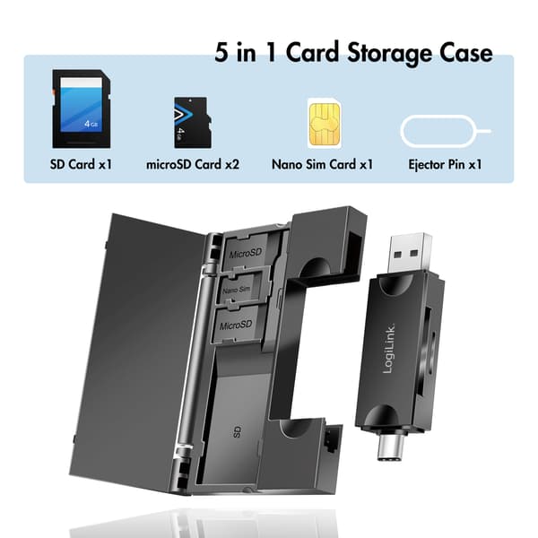 Minnekortleser USB-C + USB-A MicroSD - og SD-kort inkl. lagring
