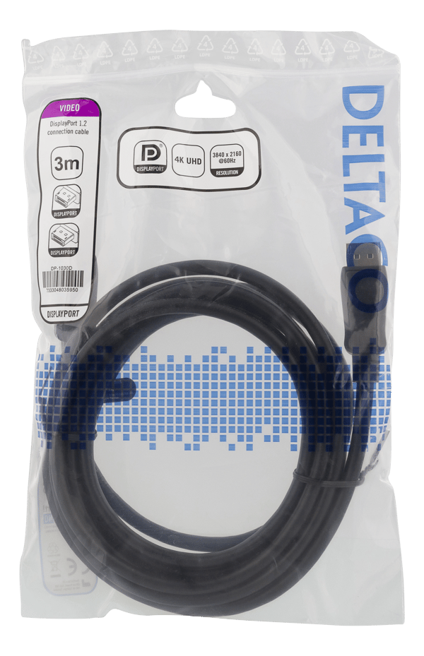 DisplayPort cable, 3m, 4K UHD, DP 1.2, black