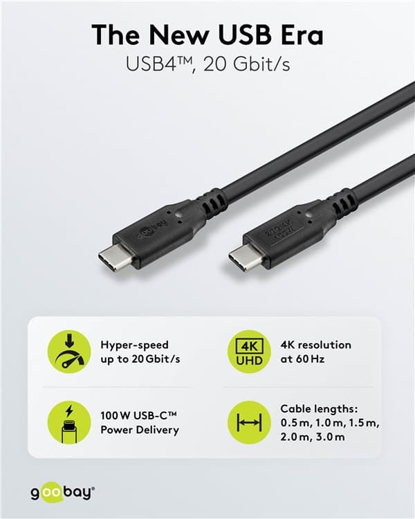 USB-C™-kaapeli, USB4™, 2 m, musta