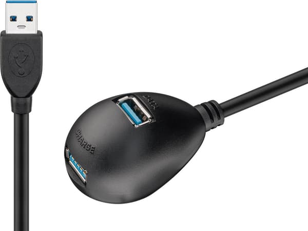 USB-A-forlængerkabel med fod, 1,5 m, sort