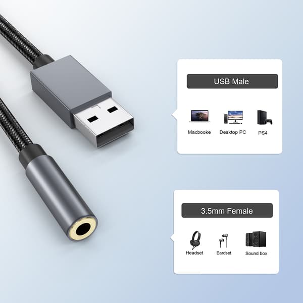 USB till 3,5 mm (hona) ljudadapter Grey