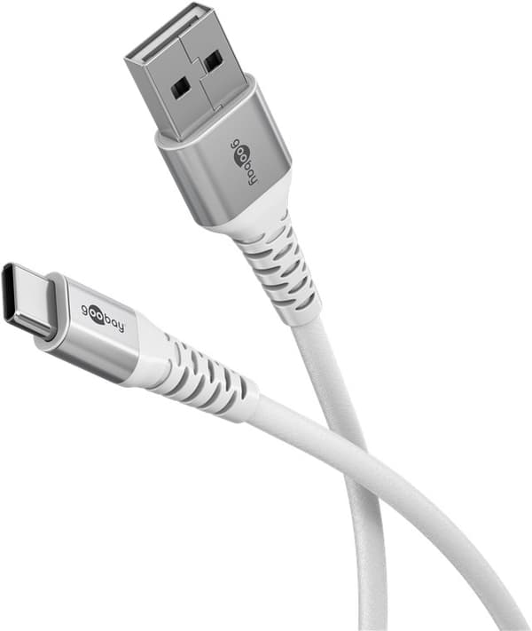 USB-C™ till USB-A supersoft textilkabel med metallkontakter, 0,5 m, vit