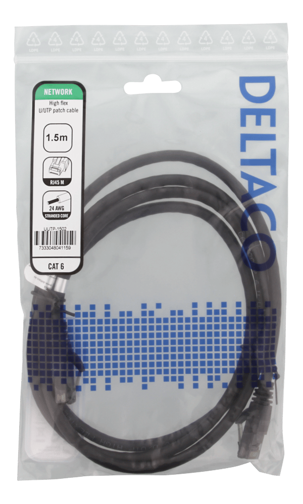 U/UTP High Flex Cat6, patch cable, 1,5m, TPE, black