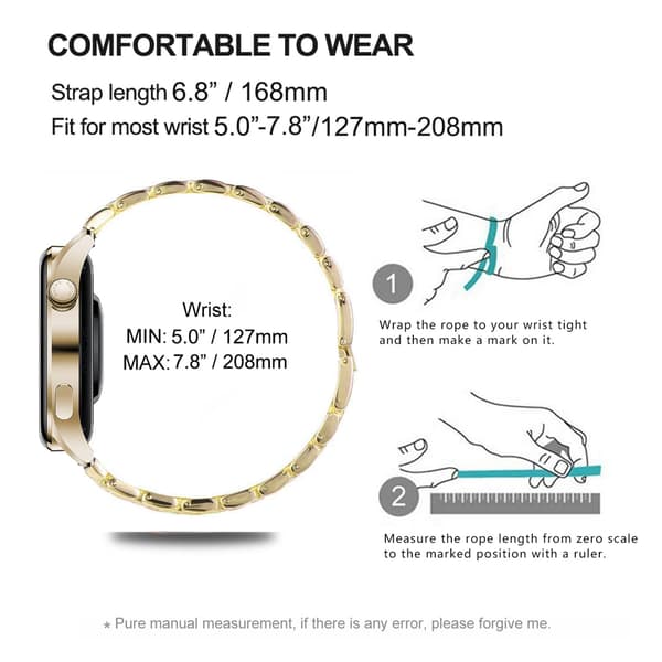 22 mm rustfrit stål urrem til Samsung Huawei Gold