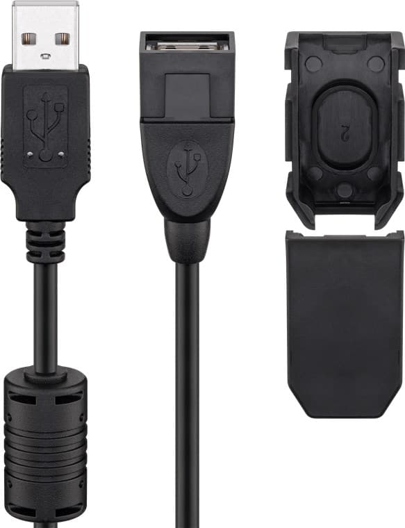 USB-A-forlængerkabel med fastgørelsesklips, 2 m, sort