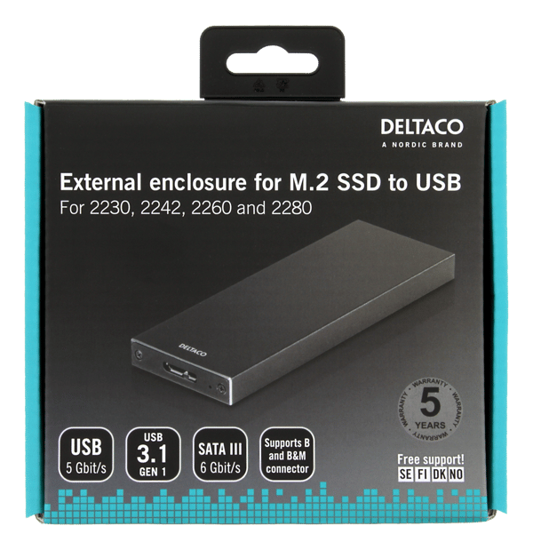 External M.2 Enclosure, B-Key, B&M-Key, USB 3.1 Gen 1, SATA