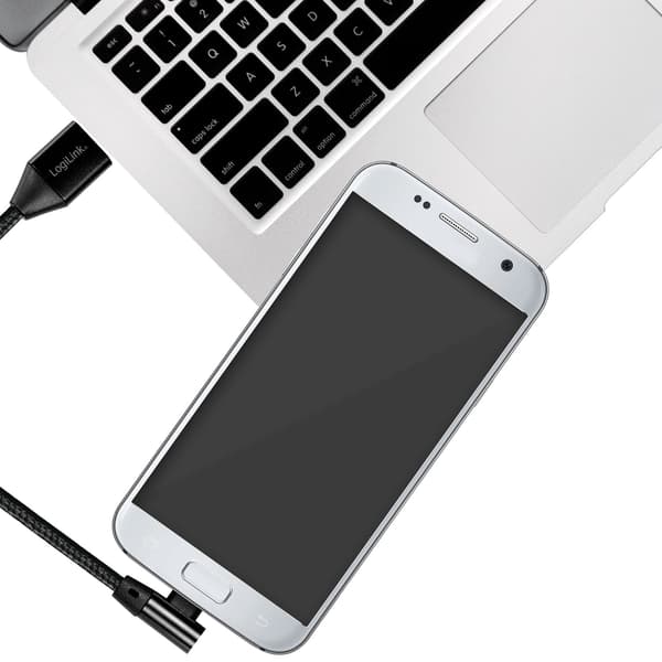 Kulmaliitin MicroUSB-kaapeli USB 2.0 15W 1m