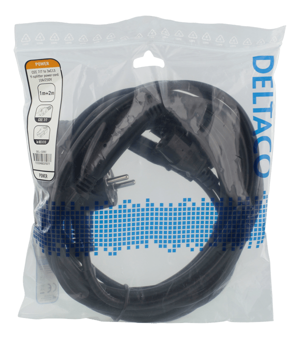 Device Y-cable, 3-way CEE 7/7-3xIEC C13, 1m+2m, black