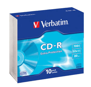 CD-R, 52x, 700MB/80min, 10-pack slim case, Extra protection