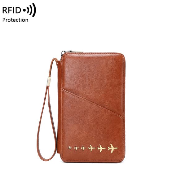 RFID-skyddad Passfodral 2025 - Brun PU Läder Plånbok för Resor