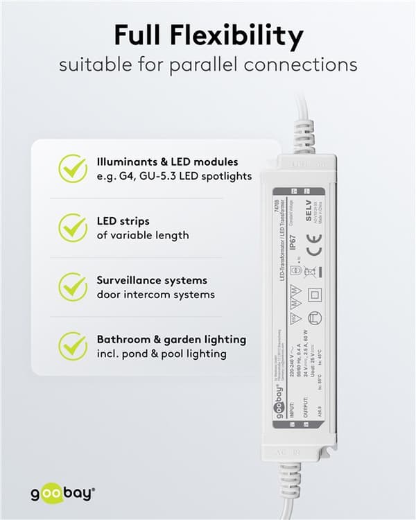LED-muuntaja 24 V (DC), 60 W, IP67
