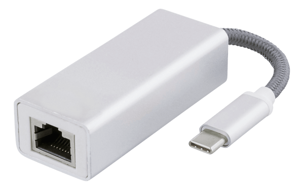 USB C Network Adapter, Gigabit, RJ45, white bag, silver