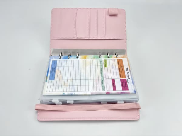 A6 PU-læderringbind budgetplanlægger - Gradient pink lilla grøn