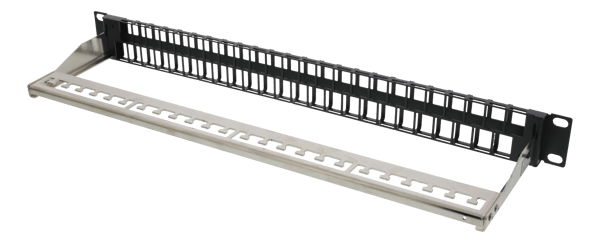 19" Keystone patch panel, 48 ports, 1U, metal, black
