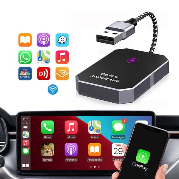 2-i-1 trådløs CarPlay og Android Auto adapter