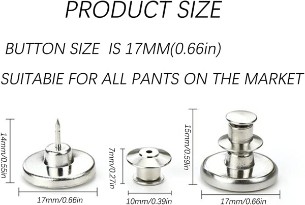 Avtakbare jeansknapper 10-pakning Silver Perfect Fit Button
