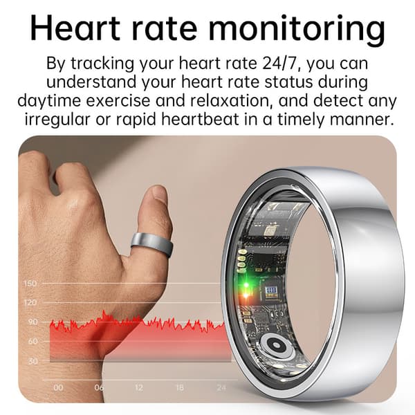 Smart Ring R1000 – Sömnmonitor, Bluetooth 5.0, Blodsyremätare Silver 12