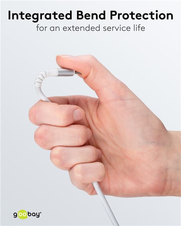 USB-C™ supersoft textilkabel med metallkontakter, 2 m, vit