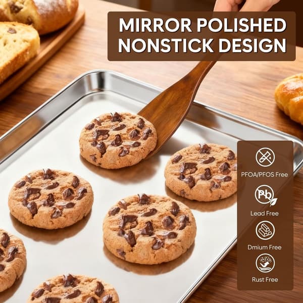 304 Rustfritt Stål Rektangulær Bakeplate - Flat Bunn Bakebrett for Ovn, Brød, Pizza L