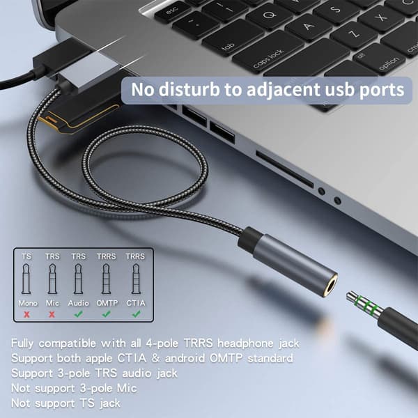 USB til 3,5 mm (hun) lydadapter Grey