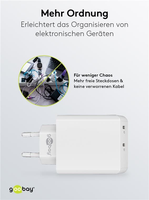Dobbel USB-C™ PD hurtiglader (36 W) hvit