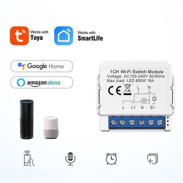 ZigBee Smart Switch Module - 2 Gang, White, Mini Size