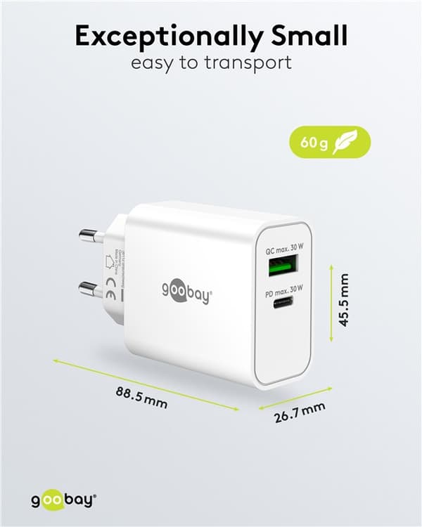 USB-C™ PD GaN dubbel snabbladdare (30 W) vit