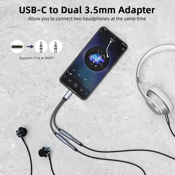 USB C til dobbel 3,5 mm lydadapterkabel Black