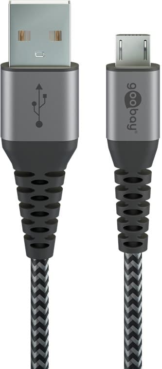 Micro-USB - USB-A -tekstiilikaapeli metalliliittimillä 1 m