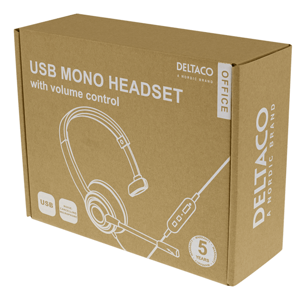 USB mono headset, volume control, noise reducing mic, black
