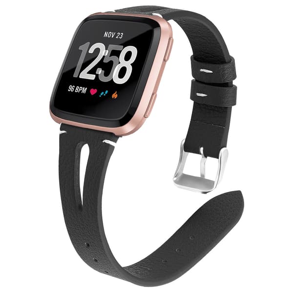 Urrem i ægte læder til Fitbit Versa smartur Black