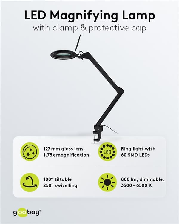 LED-luplampe med klemme, 10 W, sort
