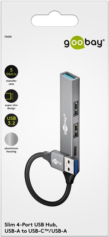 Slim 4-ports USB-hub, USB-A til USB-C™/USB-A, 5 Gbit/s
