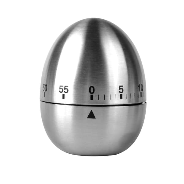 Äggformad mekanisk kökstimer i silver – batterifri timer för matlagning och bakning