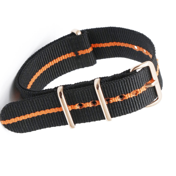 Nylon kellon ranneke soikealla soljella Black+Orange 18 mm