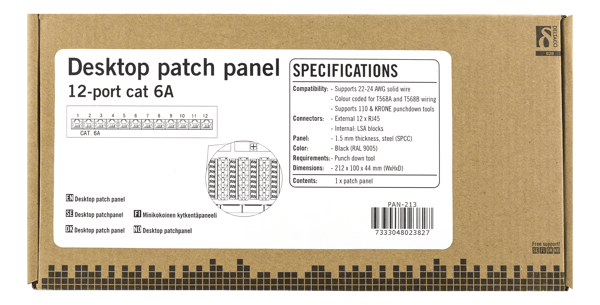 Kytkentäpaneeli, 12xRJ45, Cat6a, seinäasennus, 10Gbps, musta
