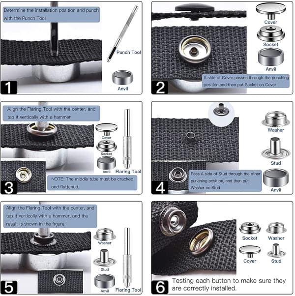 15 mm Snap Lock Set - Verktøysett med trykknapper Silver