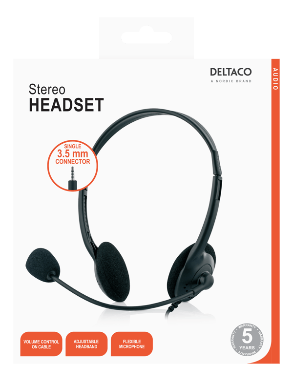 Stereo Headset, 30 mm element, 1x 3.5 mm (4-pole), black