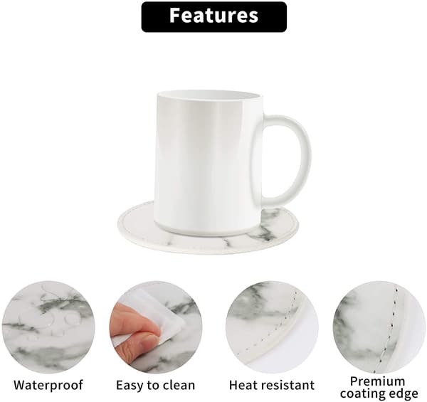 Glasunderlägg 6-pack PU-läder Marmor Vit
