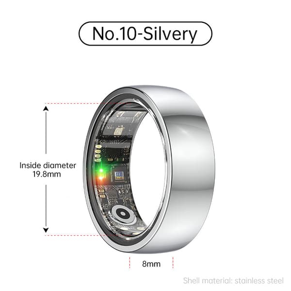 Smart Ring R1000 – Sömnmonitor, Bluetooth 5.0, Blodsyremätare Silver 10