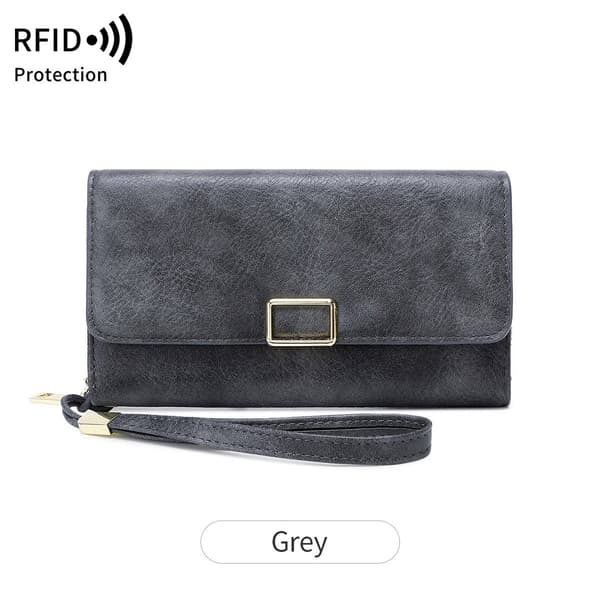 Ny RFID Multifunktionell Dam Trefaldig Lång Plånbok Grey
