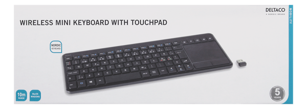 Wireless mini kb, USB nano, nordic, 86 keys, black