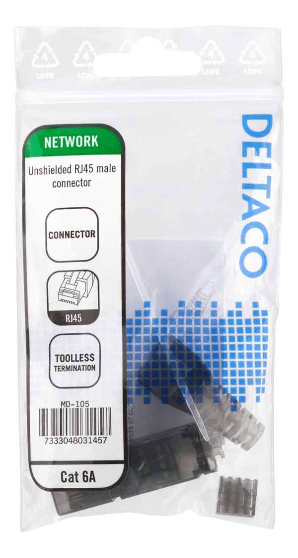 RJ45-liitin, Cat6a, suojaamaton, harmaa