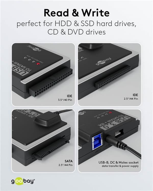USB 3.0 -kiintolevyadapteri IDE- ja SATA-levyille