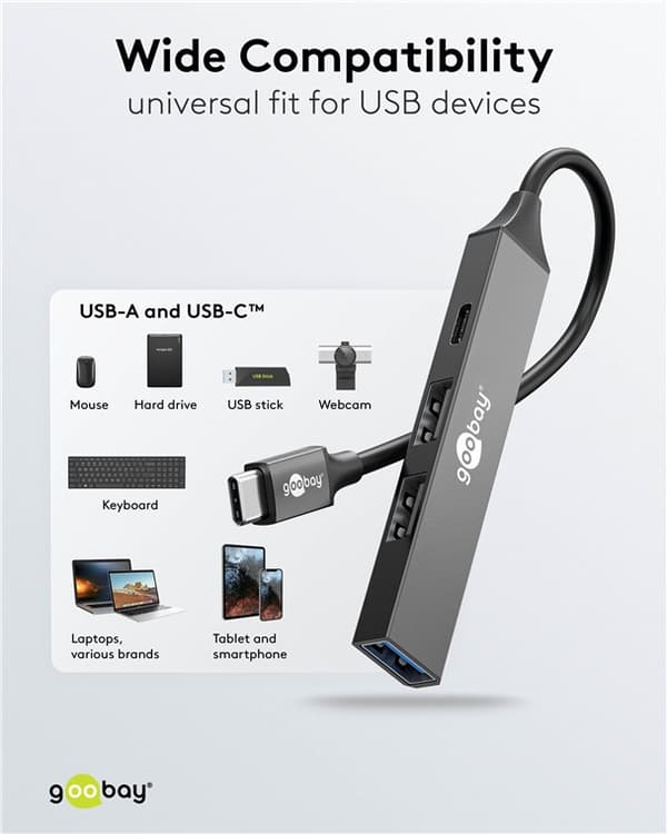 Slank USB-hub med 4 porter, USB-C™ til USB-C™/USB-A, 5 Gbit/s