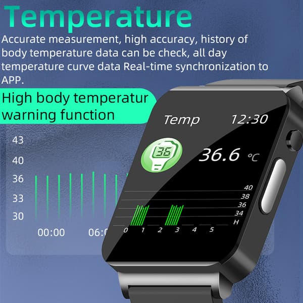 Smartwatch med EKG, puls, blodiltning, søvnmonitor Black