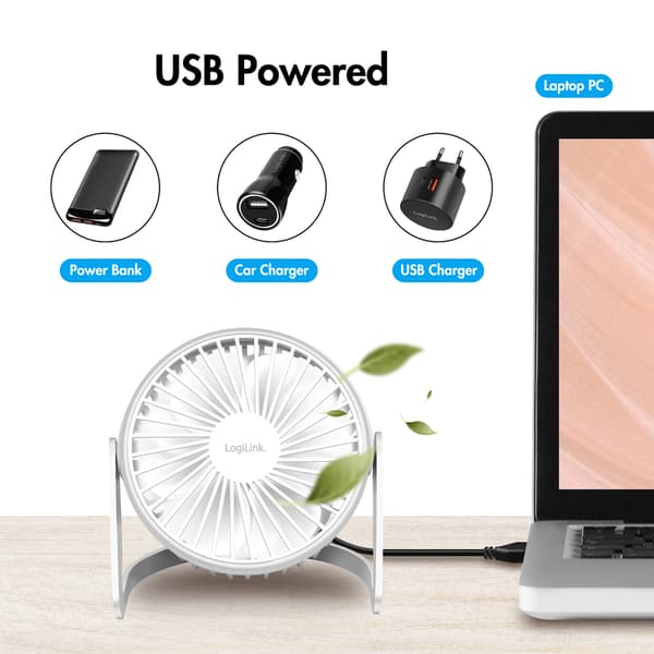 USB-vifte Ø12,7 cm Hvit